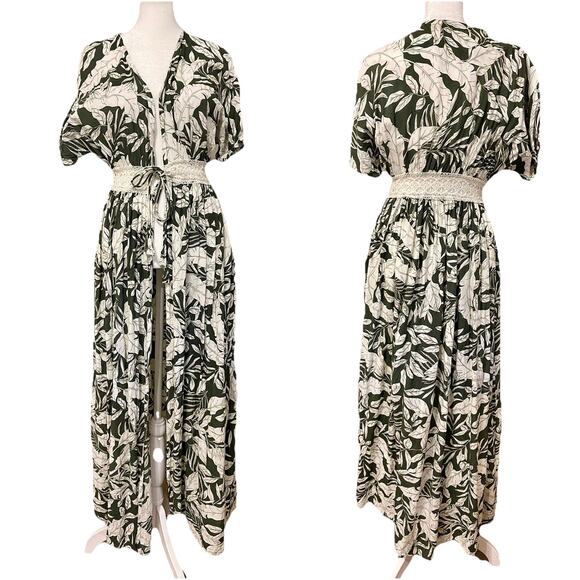 America & Beyond Tropical Leaf Crochet Boho Maxi Swim Cover Up Resort Wear S - Picture 1 of 5